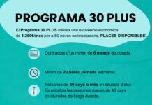 El Ayuntamiento de Granollers ofrece subvenciones económicas para la contratación de personas desempleadas a través del Programa 30 PLUS
