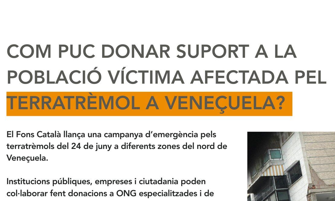Granollers muestra su apoyo al pueblo de Venezuela y se adhiere a la campaña impulsada por el Fons Català de Cooperació al Desenvolupament